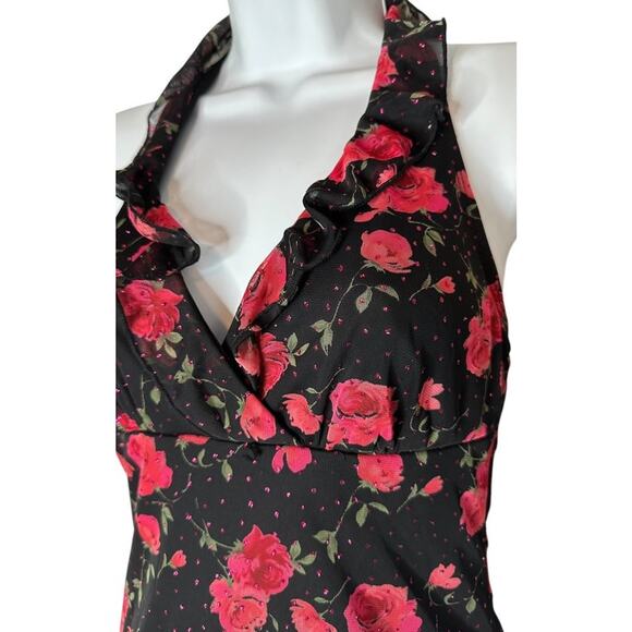 VTG Y2K Rampage Dark Floral Mesh Halter Babydoll Whimsygoth Fairy Slip Dress S - Picture 3 of 13